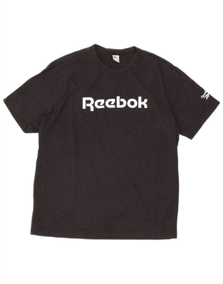 Reebok Camiseta gráfica para hombre Top grande de algodón negro