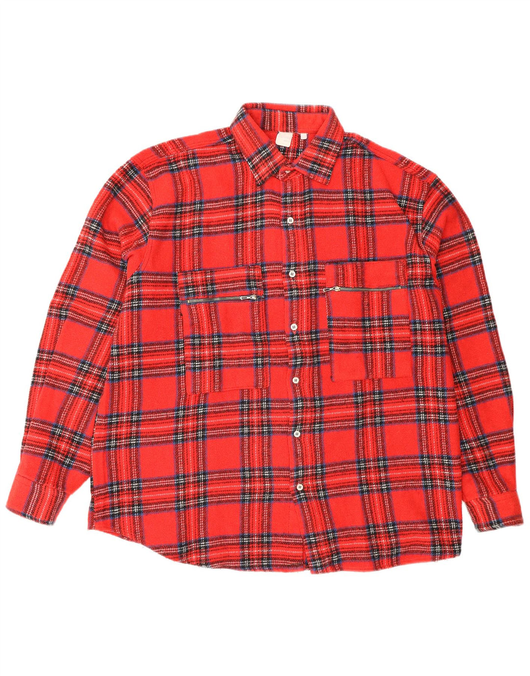 Camisa de franela vintage para hombre con cuadros rojos grandes