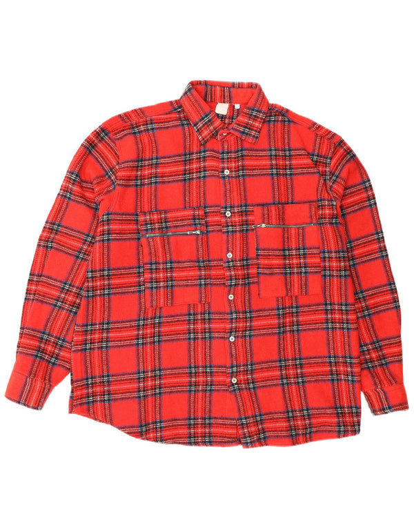 Camisa de franela vintage para hombre con cuadros rojos grandes