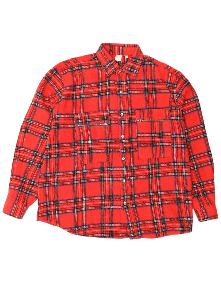 Camisa de franela vintage para hombre con cuadros rojos grandes