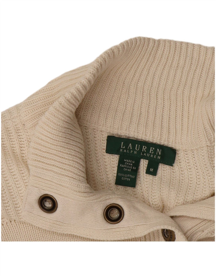 Ralph Lauren - Jersey con cuello y botones para mujer, talla 14, algodón blanco mediano