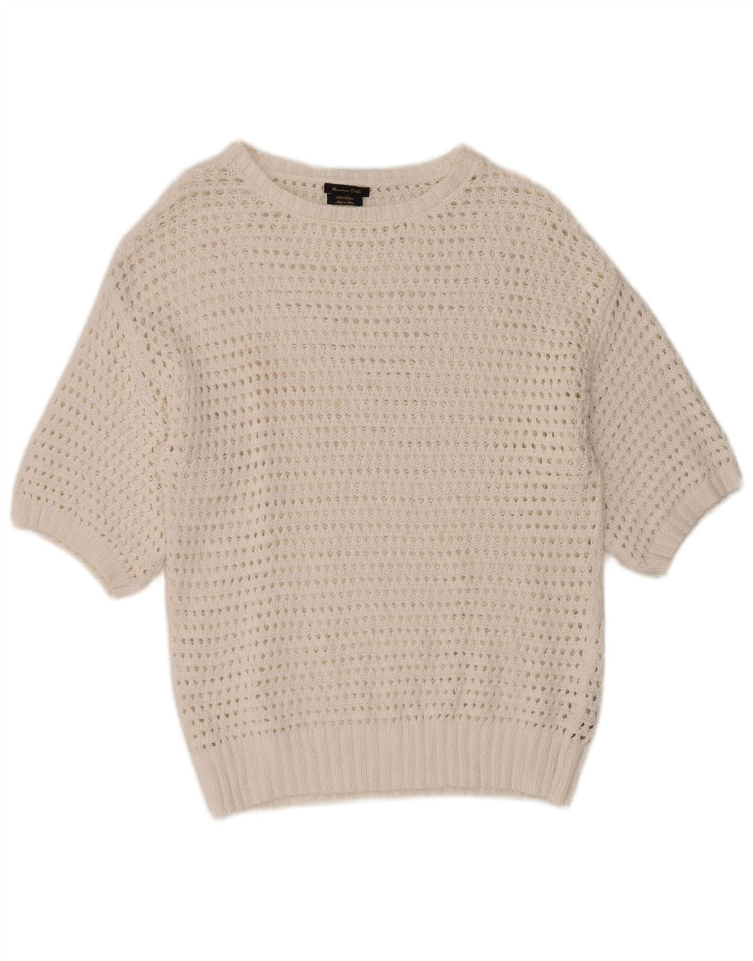 MASSIMO DUTTI Suéter tipo jersey con cuello barco de crochet para mujer UK 40 Medium White