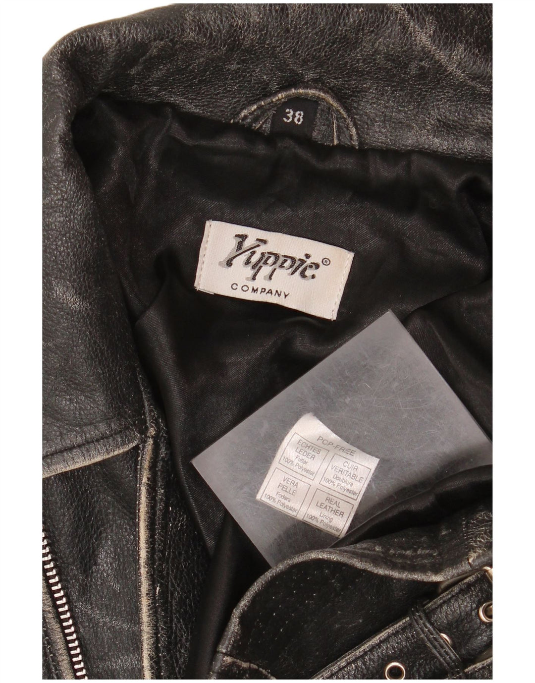 Yuppie Chaqueta motera de cuero corta para mujer EU 38 Cuero negro mediano