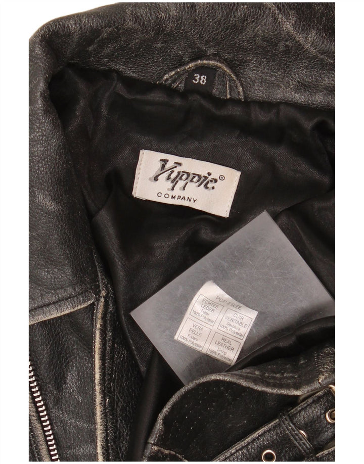 Yuppie Chaqueta motera de cuero corta para mujer EU 38 Cuero negro mediano