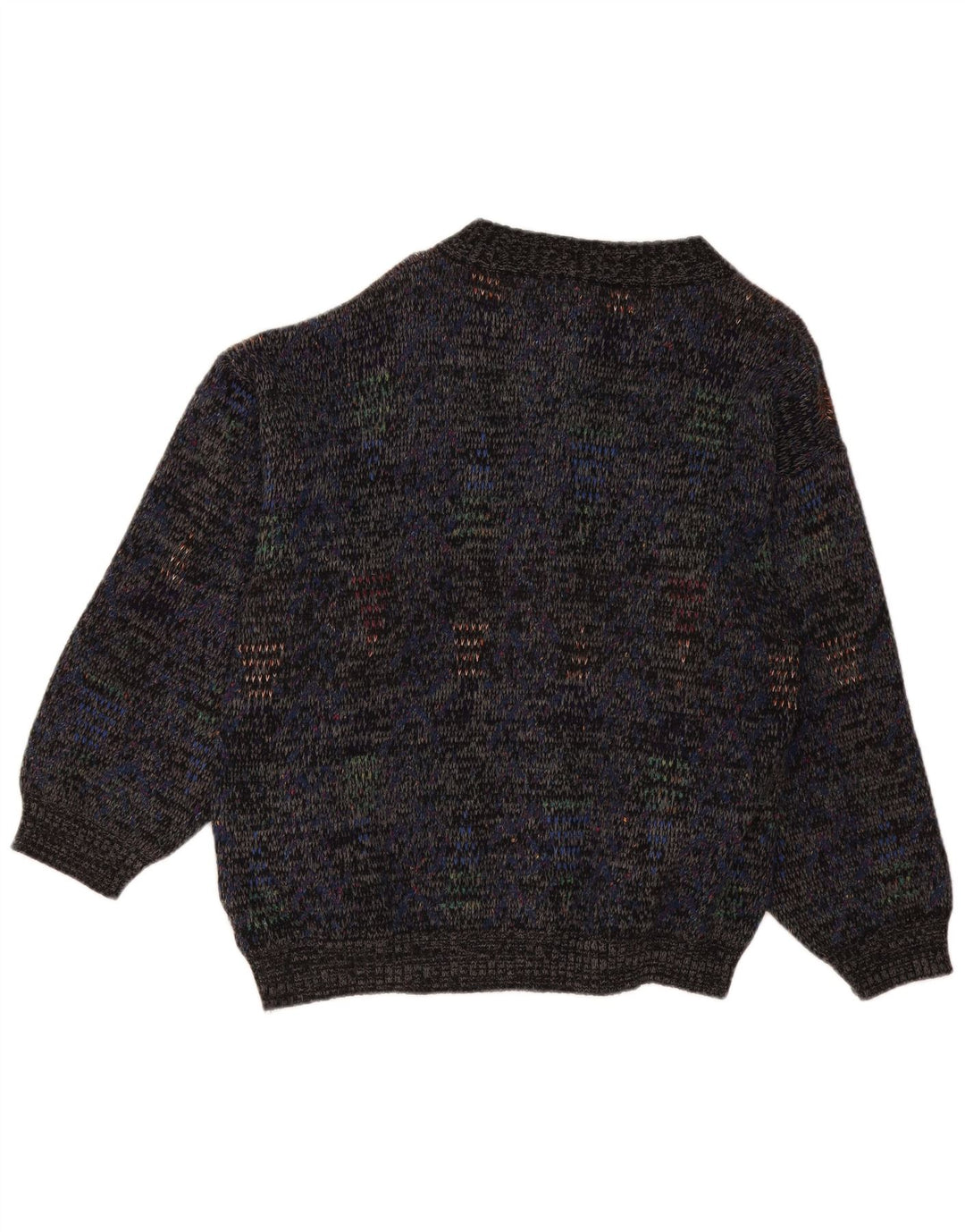 Vintage hombres Cardigan suéter grande azul marino moteado lana