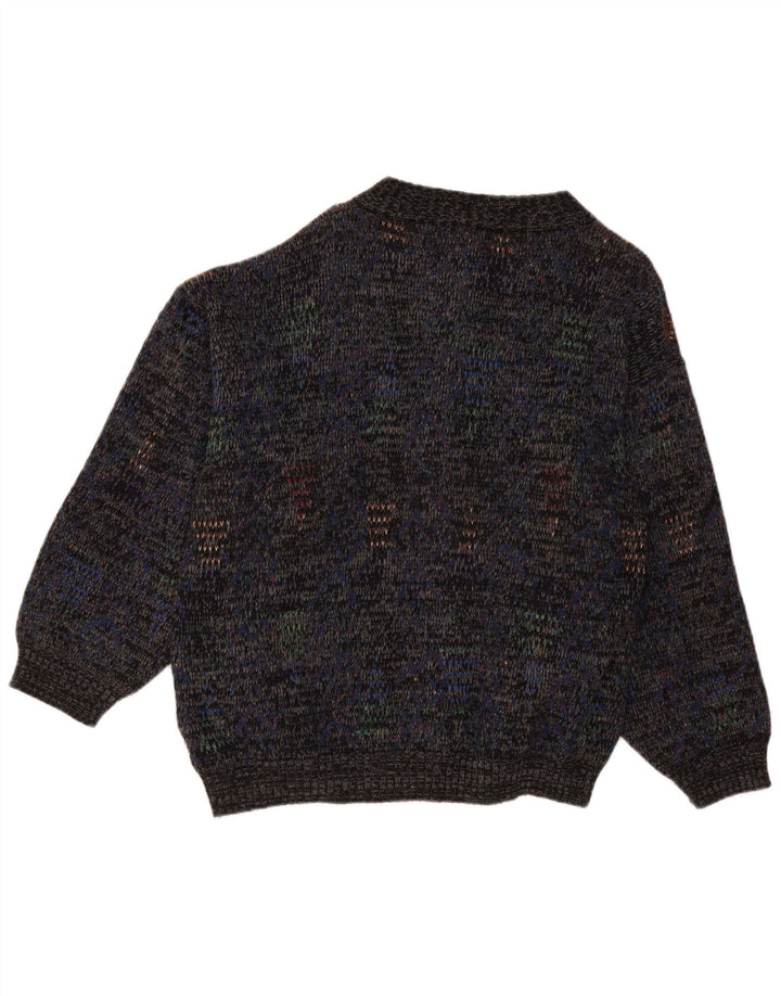 Vintage hombres Cardigan suéter grande azul marino moteado lana