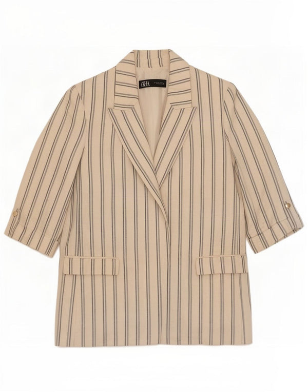 Zara Chaqueta Blazer de Manga 3/4 para Mujer UK 10 Small Off White Rayas