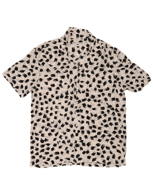 Zara Hombre Camisa Regular Fit De Manga Corta Grande Viscosa Moteada Blanca