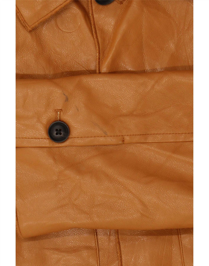 Zara Mens Chaqueta De Piel Sintética UK 36 Small Marrón Poliuretano