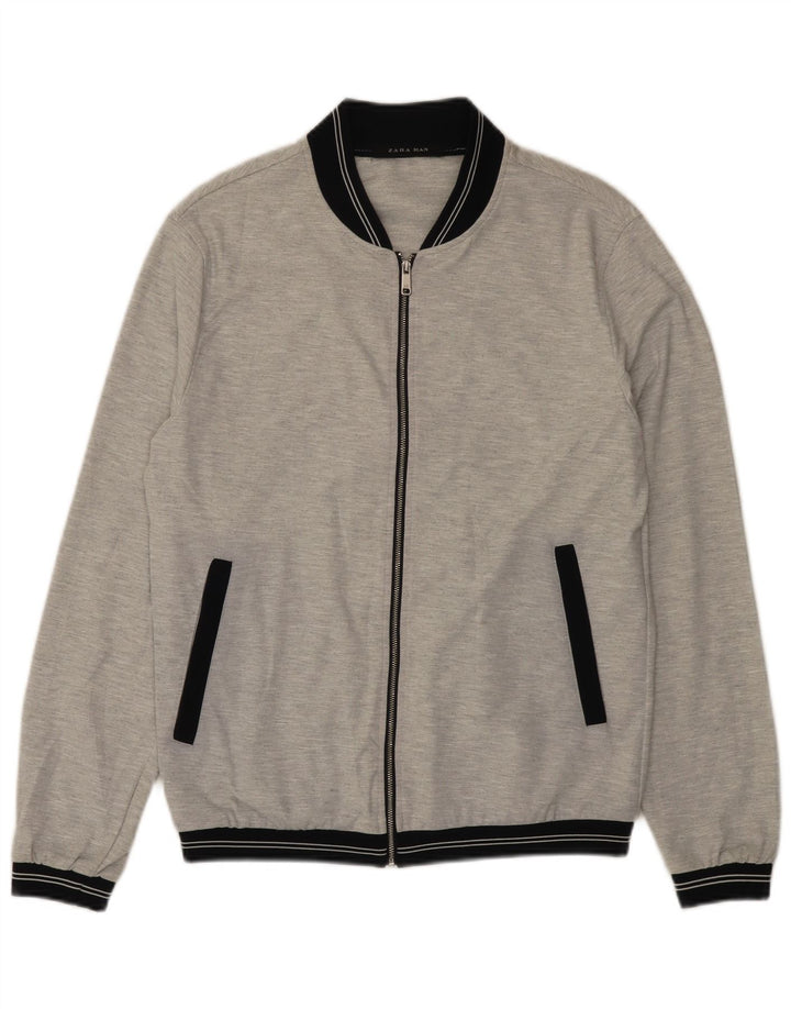 Zara Hombre Chándal Top Chaqueta Pequeña Poliéster Moteado Gris