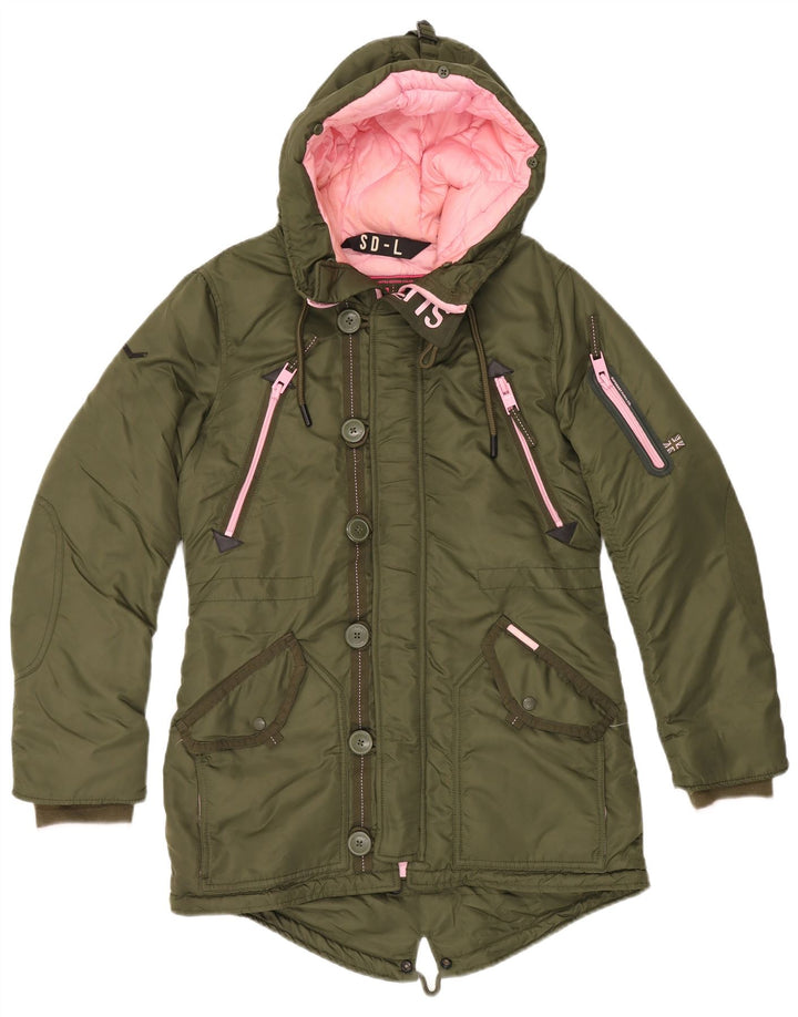 SUPERDRY Chaqueta parka con capucha para mujer UK 44 Medium Khaki Nylon