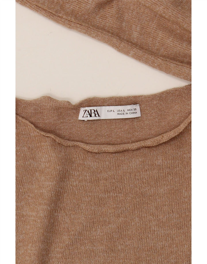 Zara Mujer Top Manga Larga UK 46 Large Beige