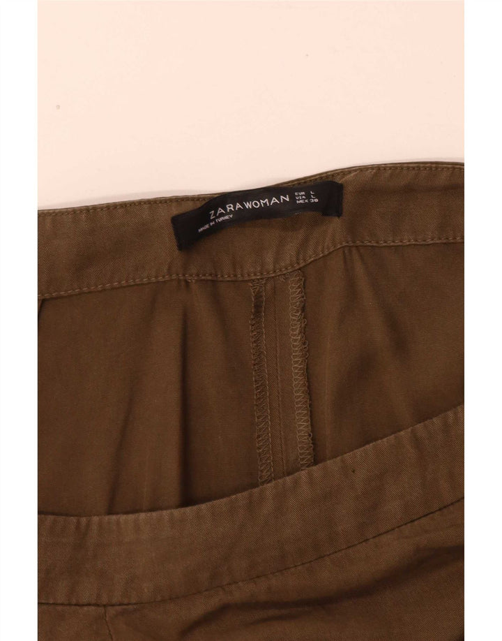 Zara Mujer Pantalón Capri Grande W32 L24 Caqui