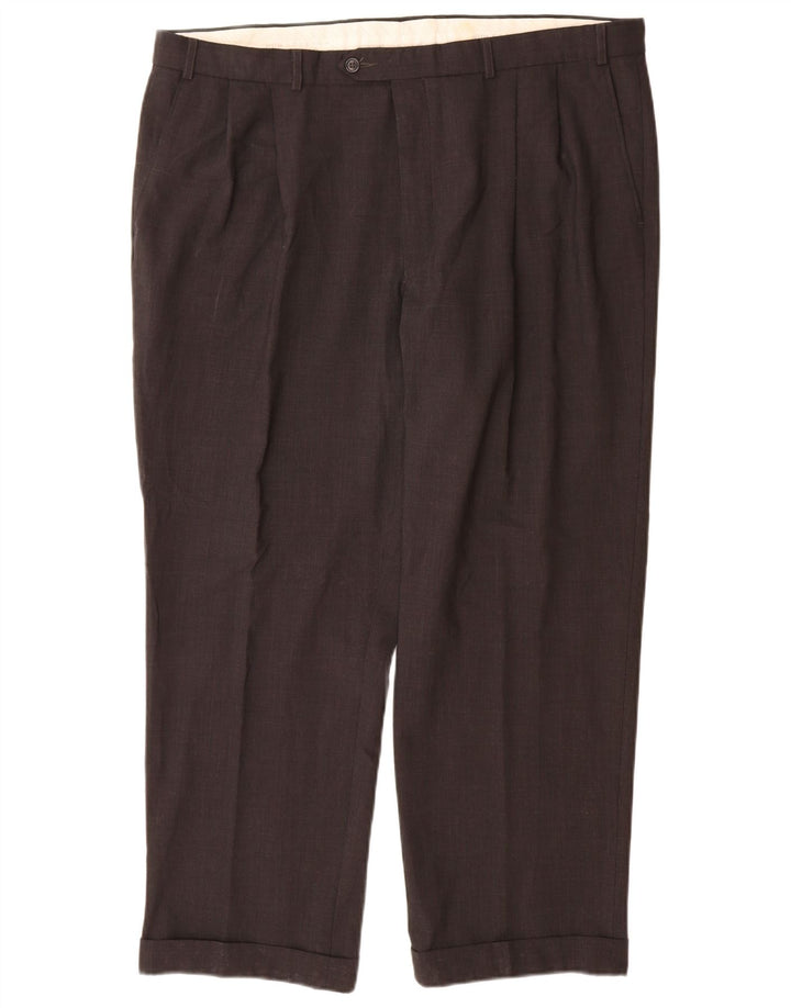 Marks & Spencer Pantalón de traje con pinzas para hombre W40 L29 Poliéster gris