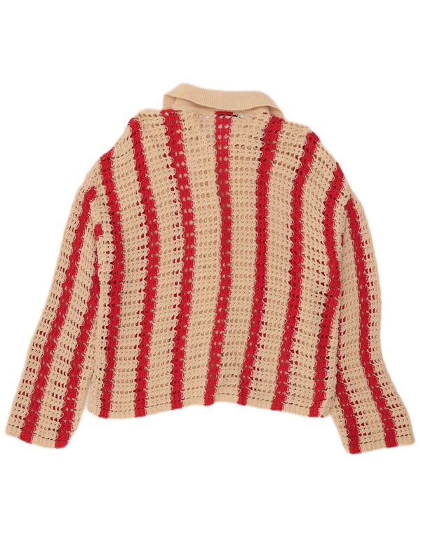 Zara Mujer Suéter Cárdigan De Ganchillo Extragrande UK 10 Small Beige Rayas