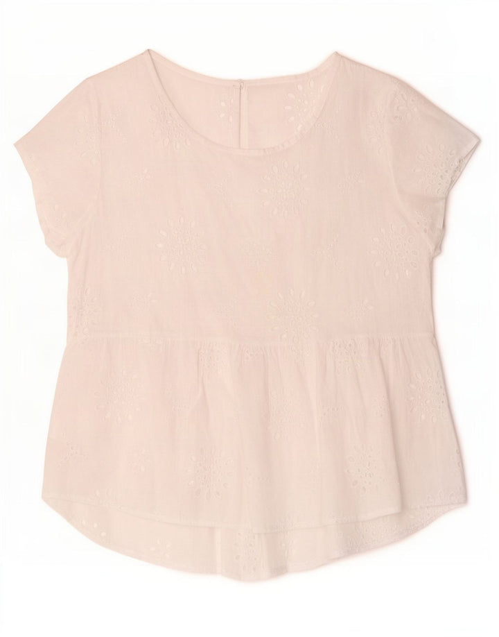 Blusa vintage para mujer Top Reino Unido 14 Blanco medio