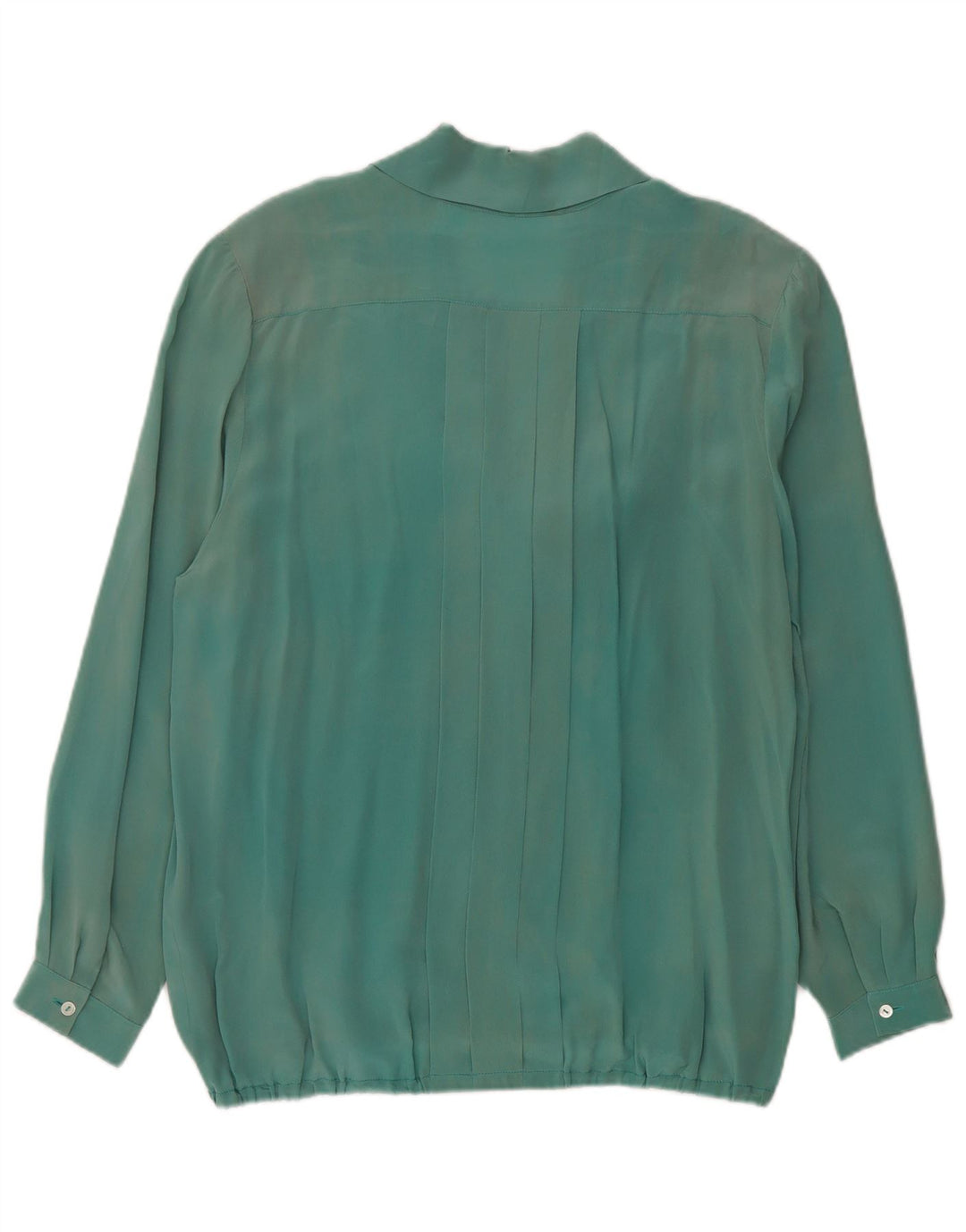 VINTAGE Blusa de manga larga con lazo frontal para mujer Top UK 16 Seda verde grande