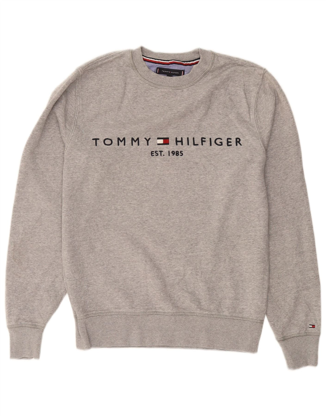 Tommy Hilfiger Hombre Sudadera Gráfica Jersey De Algodón Moteado Gris Medio