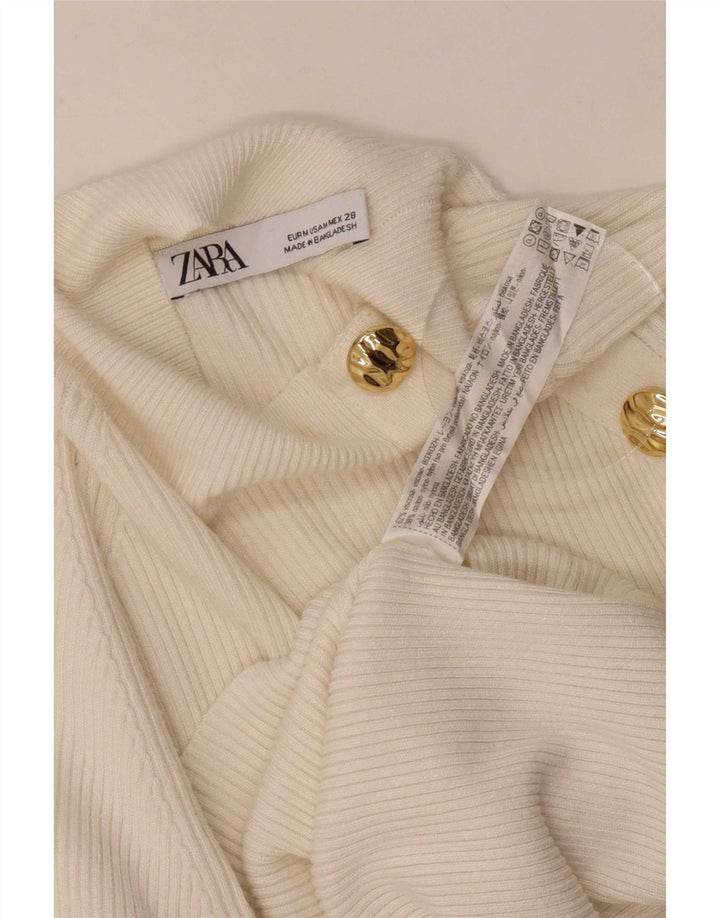 Zara Mujer Top Manga Larga UK 42 Medio Off White Viscosa