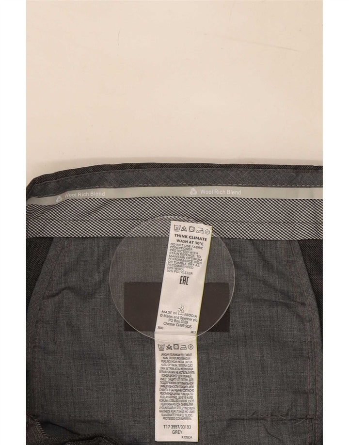 Marks & Spencer Pantalón de traje de corte regular para hombre W34 L29 Lana gris