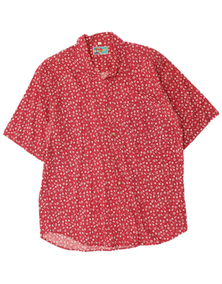 VINTAGE Mens Short Sleeve Shirt Small Red Floral
