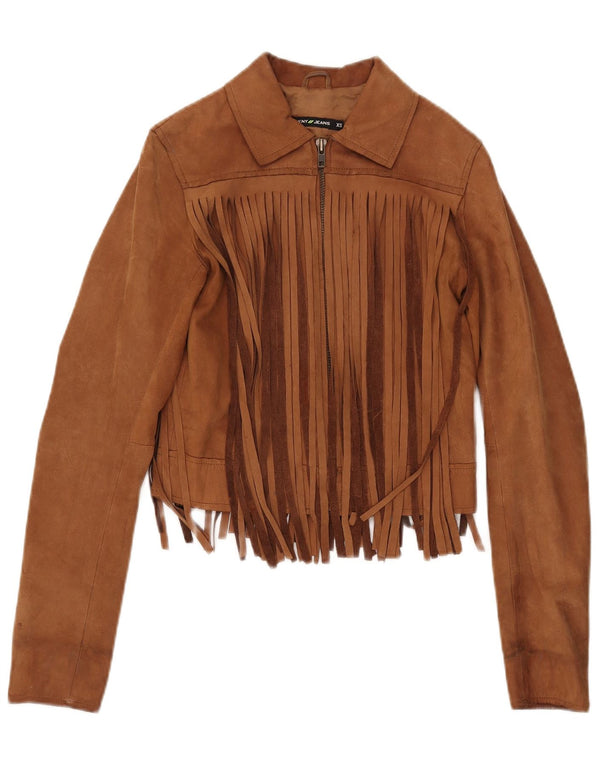 Dkny Chaqueta de ante corta para mujer UK 6 XS Cuero beige