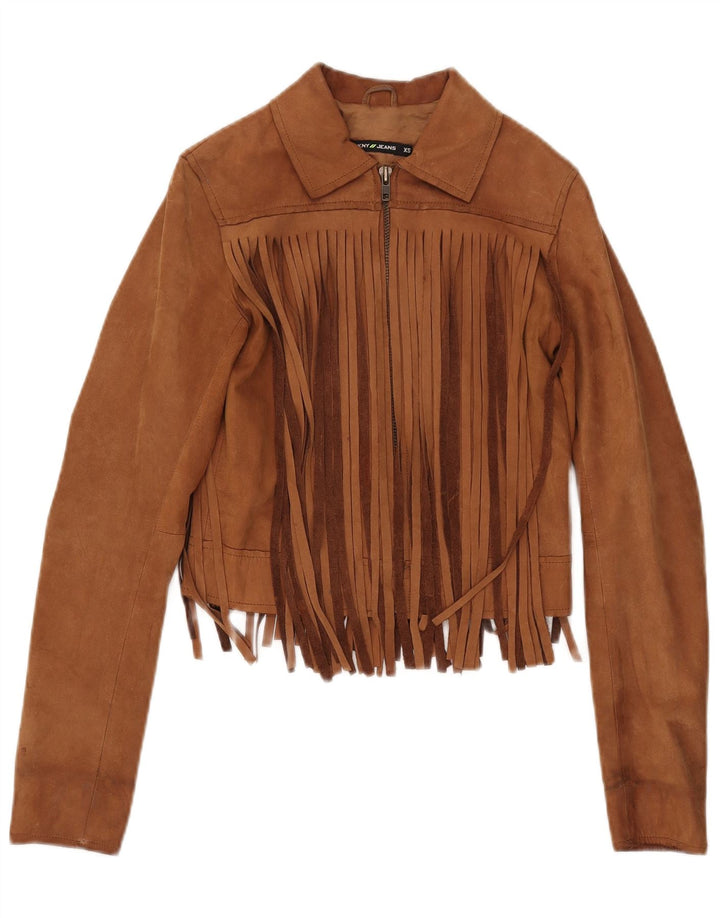 Dkny Chaqueta de ante corta para mujer UK 6 XS Cuero beige