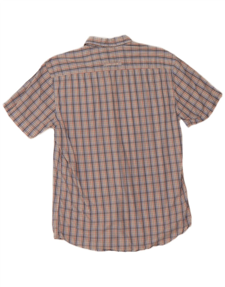 Camisa Camel Active de manga corta para hombre con ajuste regular y algodón a cuadros en azul medio