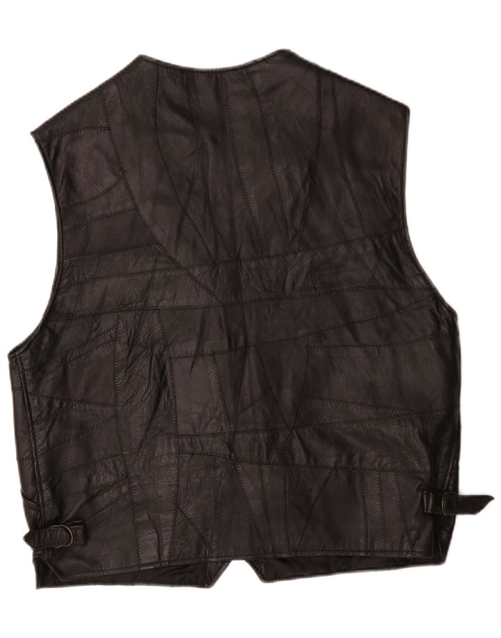 Chaleco de cuero vintage para hombre gran patchwork negro