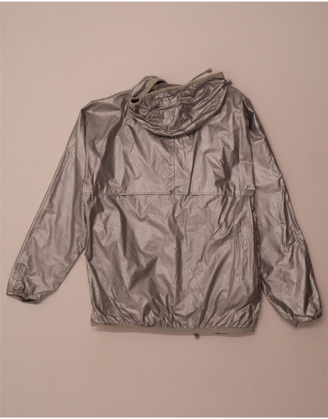 K-WAY Chaqueta impermeable holgada con capucha para mujer, talla 40, talla pequeña, poliamida plateada