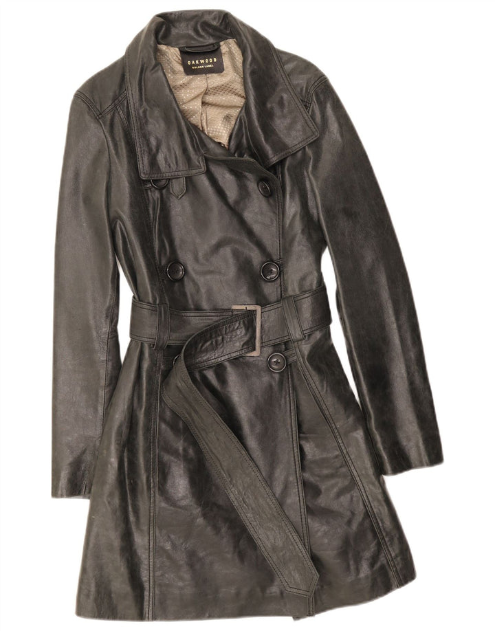 Oakwood Gabardina de cuero para mujer UK 44 Mediano Negro