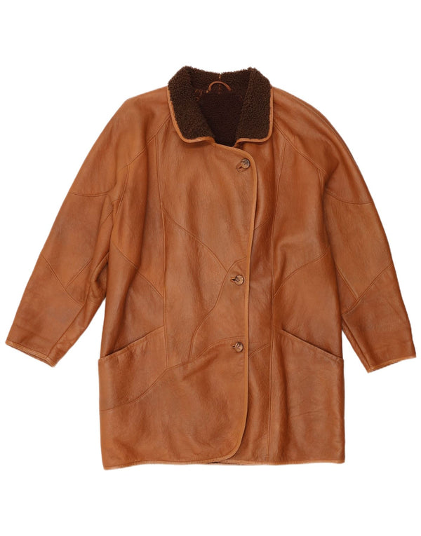 Vintage mujer shearling abrigo Reino Unido 18 XL Marrón