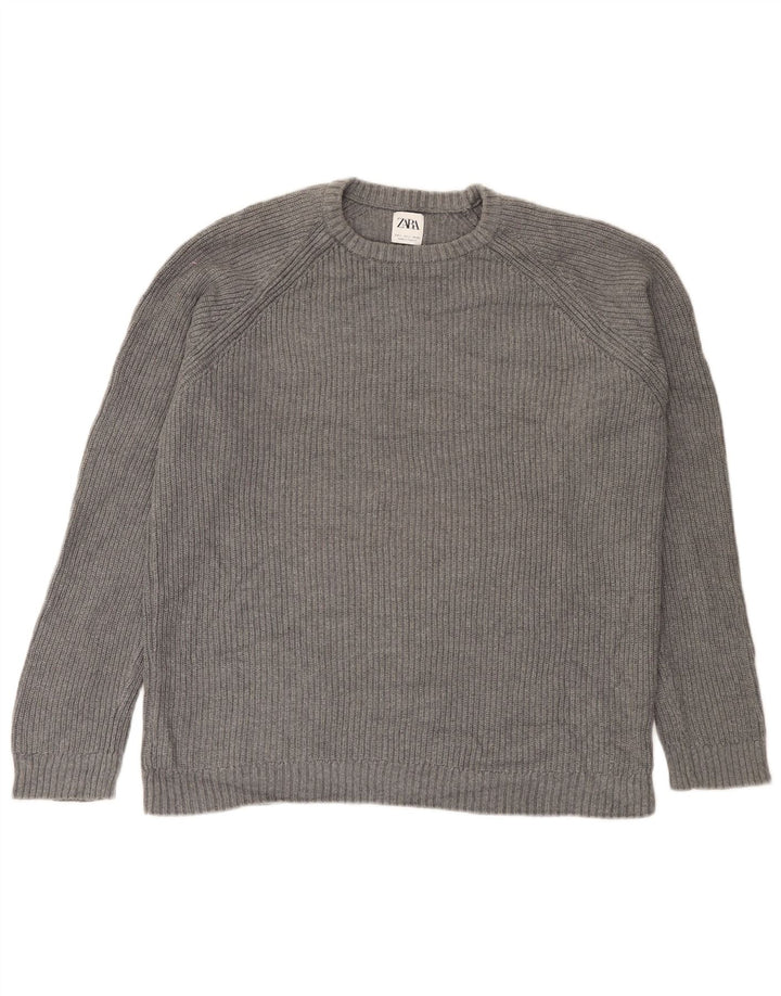 Zara Hombre Jersey De Cuello Redondo Jersey Grande Gris Algodón