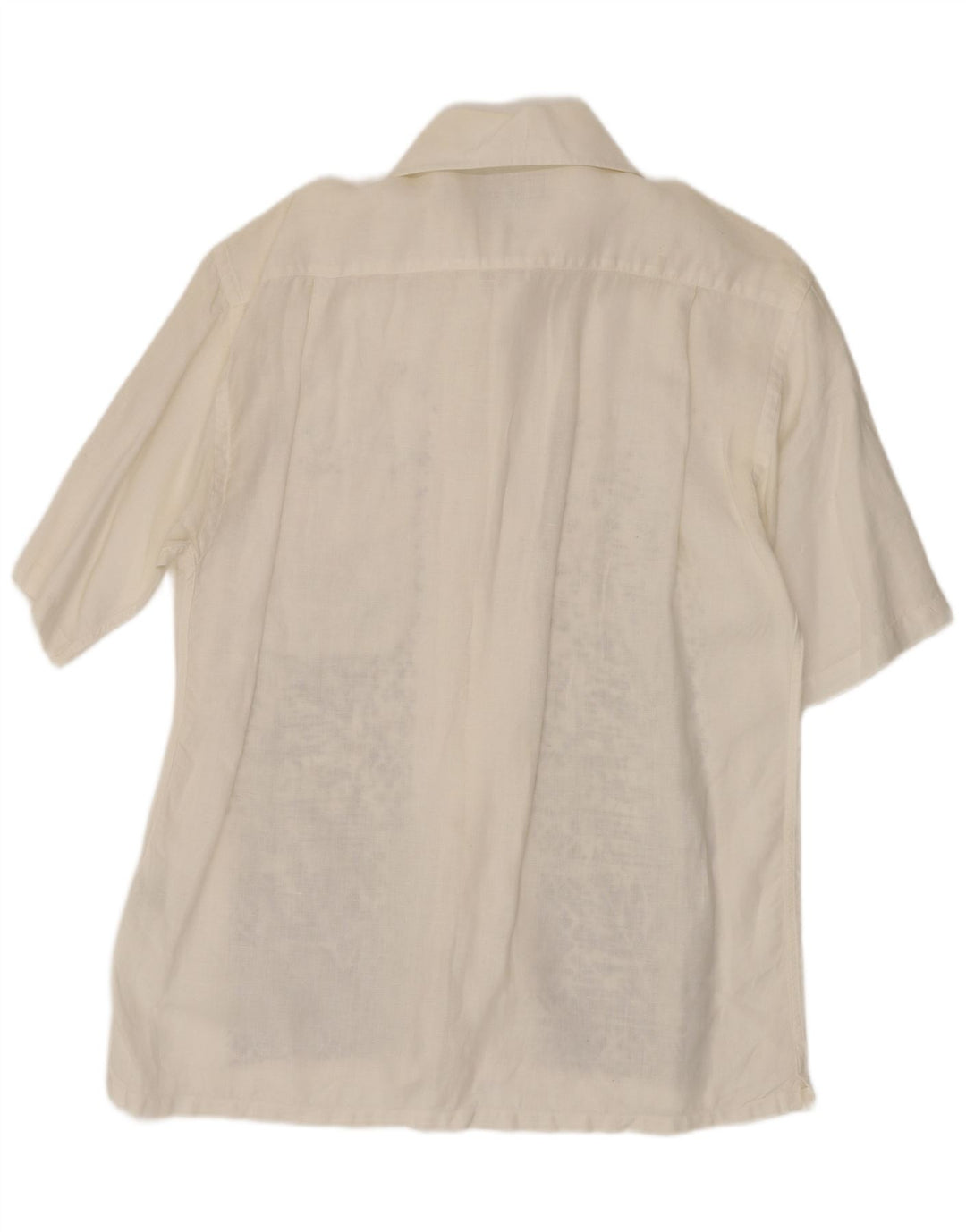 Camisa Islandia Hombre Manga Corta Lino Geométrico Blanco Mediano