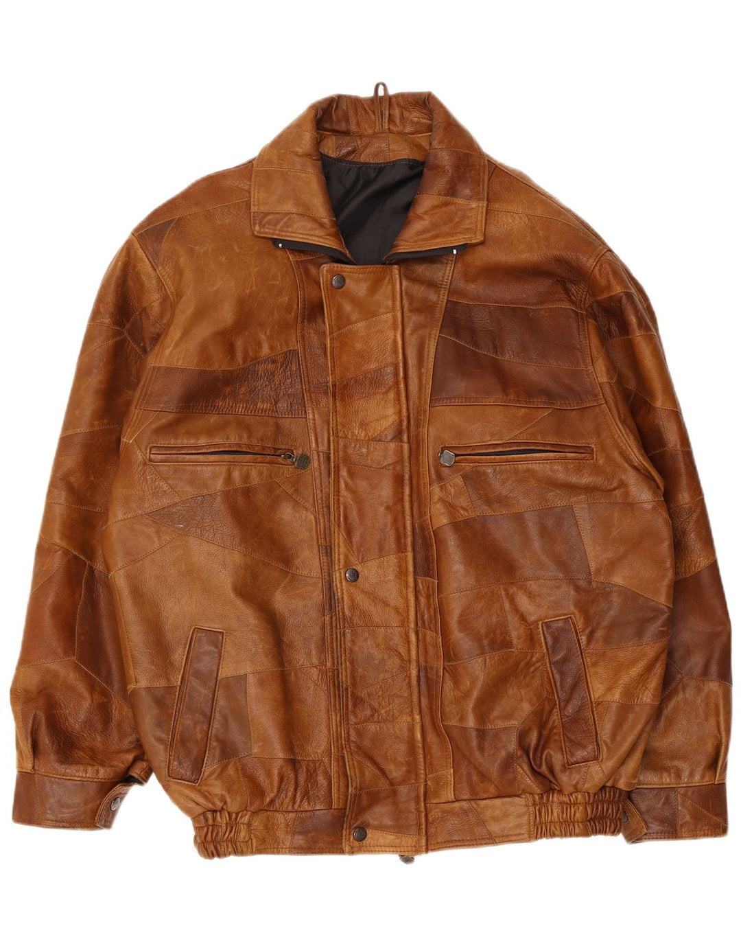 Vintage chaqueta de cuero para hombre Reino Unido 42 XL marrón patchwork cuero