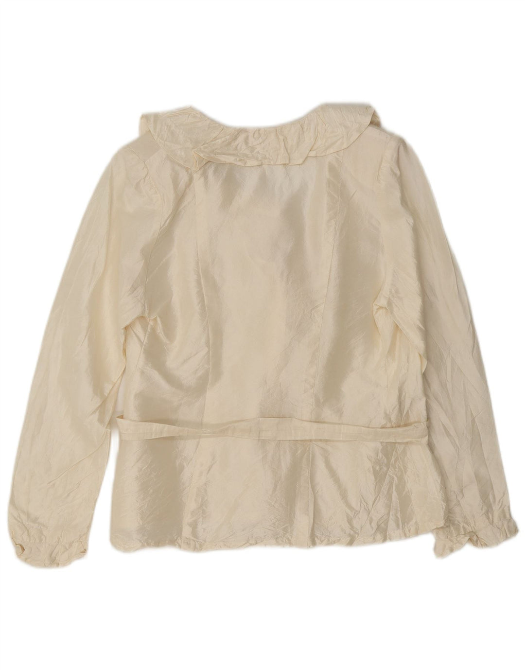 Vintage mujer volante camisa delantera blusa Reino Unido 10 pequeño blanco apagado