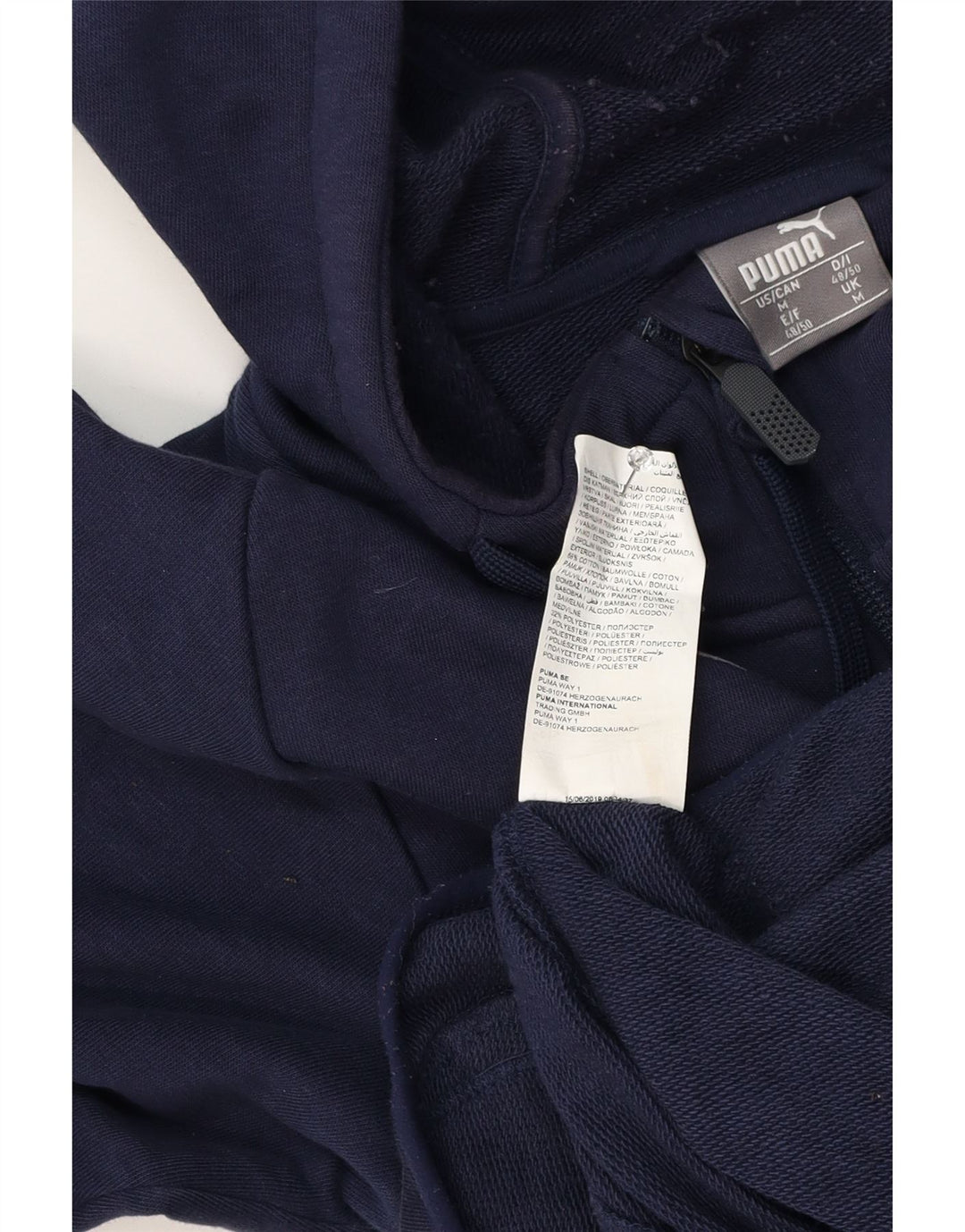 Puma Hombre Zip Sudadera Con Capucha Suéter Medio Azul Marino Algodón