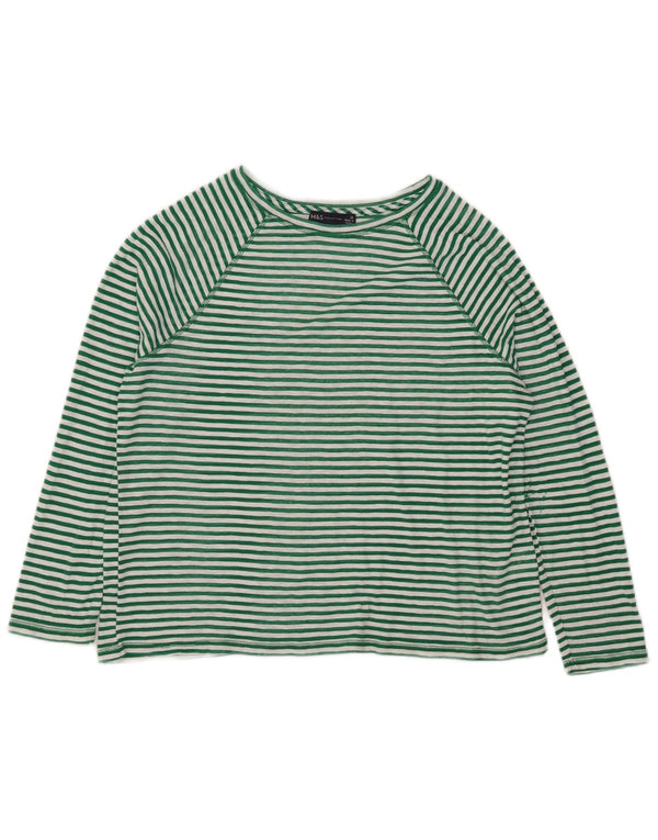 Marks & Spencer Top para mujer de manga larga UK 46 Grande Algodón a rayas verdes
