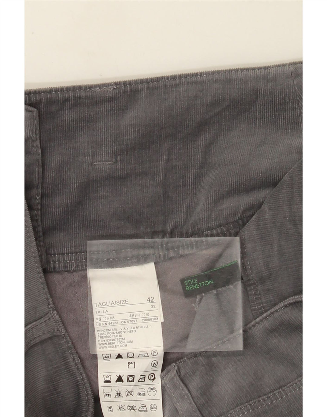 Benetton Minifalda De Pana IT 42 Medium W30 Gris Algodón