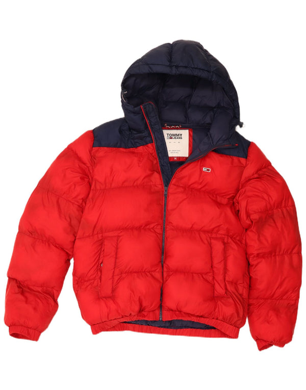 Tommy Hilfiger Chaqueta acolchada con capucha para hombre UK 38 Medium Red Colourblock