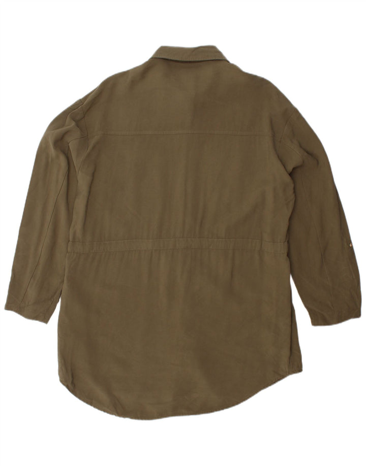 Zara Vestido Camisero Mujer UK 44 Viscosa Caqui Mediana
