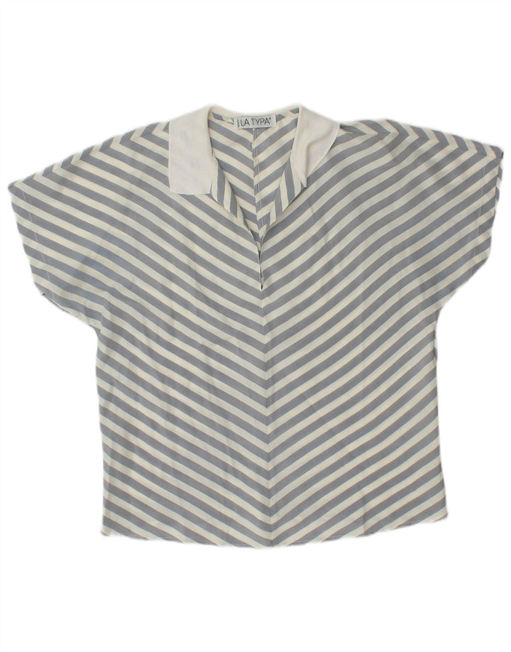 Vintage mujer manga corta pullover camisa blusa Reino Unido 14 gris medio rayas