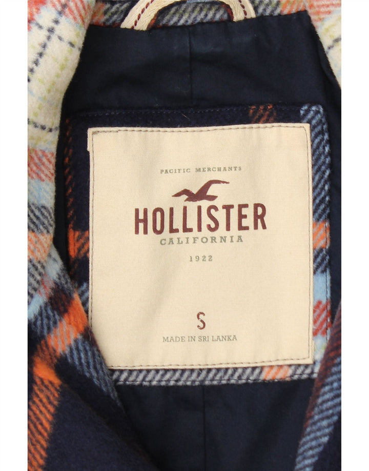 Hollister Mujer Crop Bomber Jacket UK 10 Small Azul Marino Lana A Cuadros