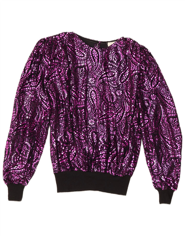 Vintage mujer blusa de gran tamaño Top EU 38 Medio Púrpura Paisley Acetato