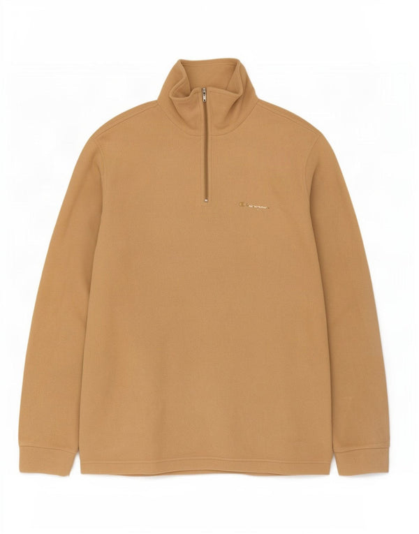 Champion Jersey de forro polar con cuello y cremallera para hombre, talla grande, color beige