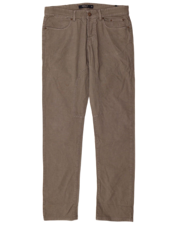 SIVIGLIA Pantalones casuales rectos para hombre W34 L33 Beige Chevron Algodón