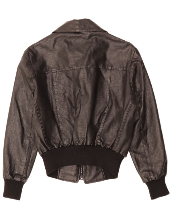 VINTAGE Chaqueta de cuero para mujer Reino Unido 12 Medio Negro