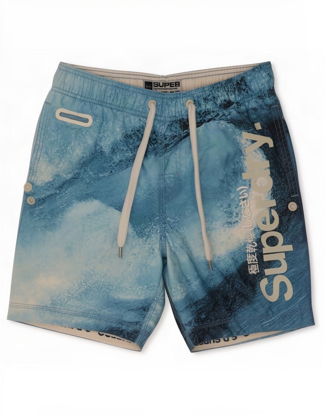 Superdry Bañador con estampado gráfico para hombre, poliéster teñido anudado en azul pequeño