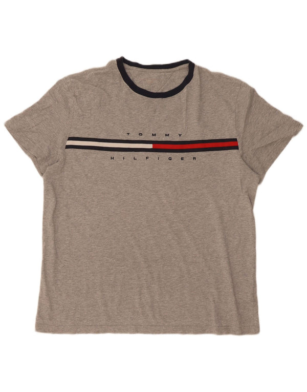 Tommy Hilfiger Camiseta gráfica para hombre Top grande de algodón gris