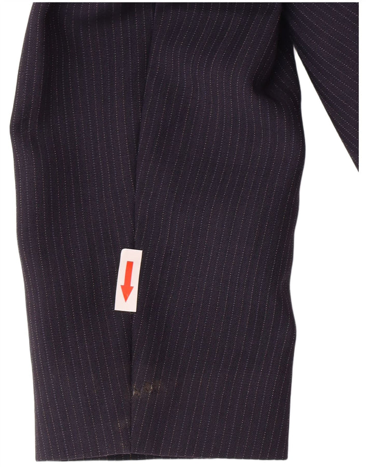 Vintage mujer 1 botón Blazer chaqueta IT 46 grande azul marino a rayas